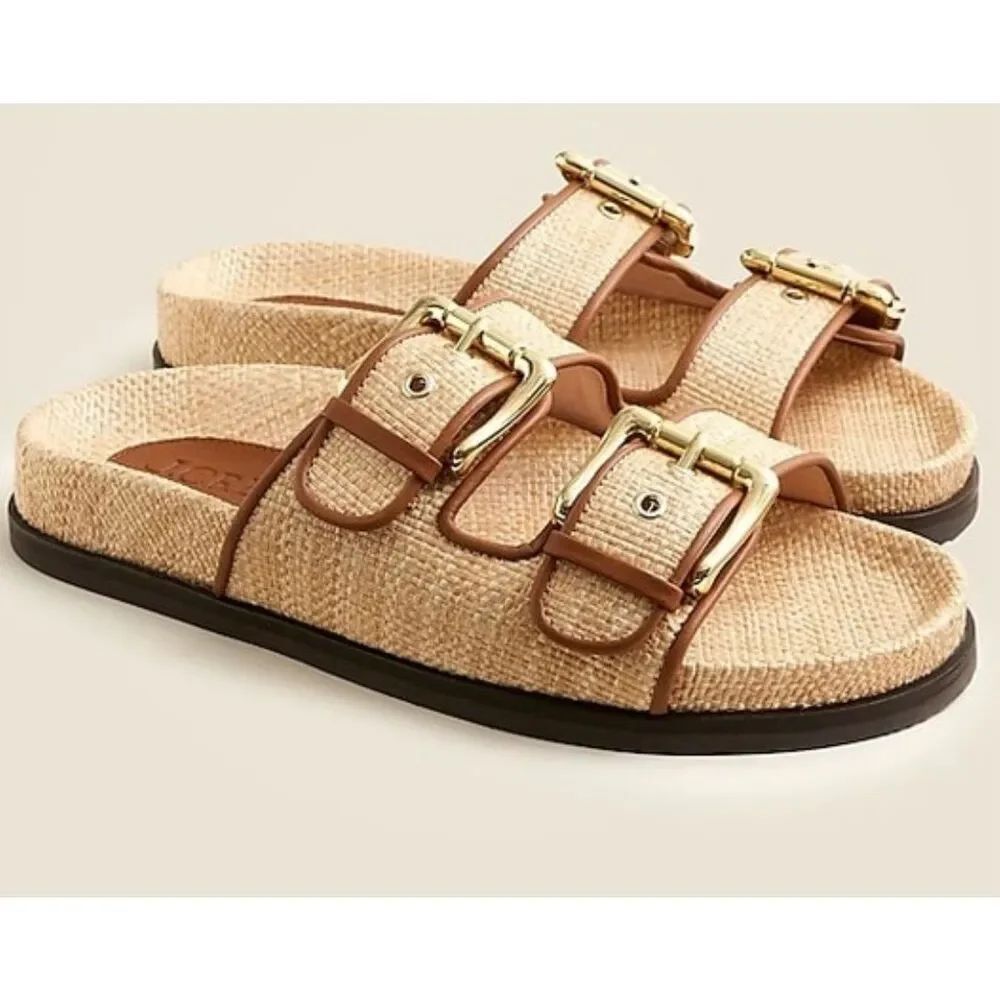J.Crew Colbie raffia double strap buckle sandals 6.5